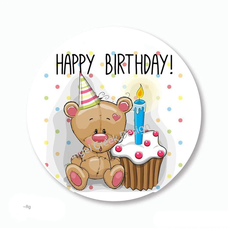 Birthday Bear w/Cupcake Scrapbook Stickers Envelope Seals Party Favors Labels Foto 1 de 1