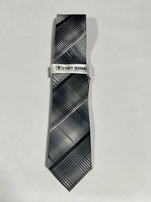 Mens Stacy Adams Gray Plaid Pattern Tie With Matching Pocket Square NEW - Image 1 of 4