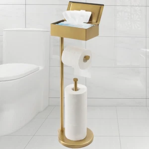 Toilet Paper Holder Stand with Shelf, Flushable Wipes Dispenser, Free Standing - Picture 1 of 11