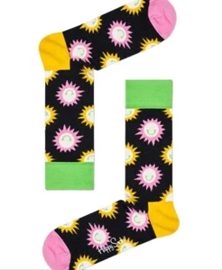 HAPPY SOCKS Men's Black Combed Cotton Sunny Smile Socks Size 8-12 NWT - Picture 1 of 1