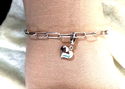 ETERNA ORO CLIP CADENA CON CORAZÓN ENCANTO PULSERA ORO BLANCO 14K, TALLA SM (M4395G Foto 1 de 4