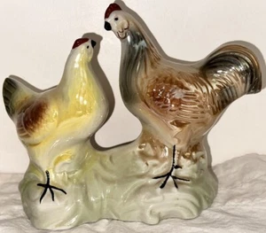 Vintage Retro Keramik Hahn & Henne Huhn Glanzware Figur Made In Brazil - Bild 1 von 8