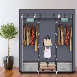 Large Canvas Fabric Wardrobe Portable Clothes Closet Storage Organizer Dustproof - Picture 1 of 16