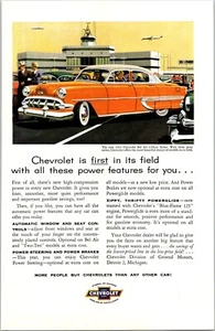 PRINT AD 1954 Chevrolet Bel Air 4-Door Sedan Orange Airport Scene 6.75 x 10 - Picture 1 of 1