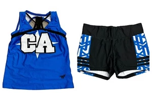 VARSITY CHEER Tank Top & Shorts Matching Set youth Large California Blue Black - Picture 1 of 11