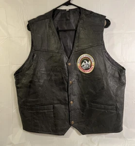 Veterano de la Guerra de Corea - Chaleco Frontal de Cuero Negro Genuino Talla Grande Parche con Águila - Imagen 1 de 5