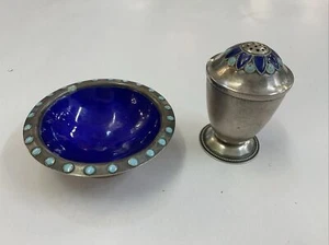 STERLING SILVER 1900-40 RUSSIAN ENAMEL SALT POT PEPPER SHAKER 916 TVE ANTIQUE - Picture 1 of 10