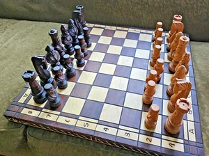 Vintage Wooden Large Chess Set 231/2" x 23-1/2" Hand Made Woodeeworld missing - Picture 1 of 15