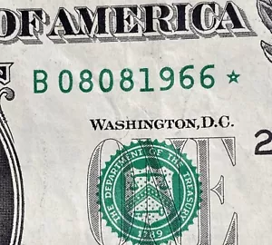 August 8, 1966 🔥Star Note Birthday Note Fancy Serial Number - Picture 1 of 5