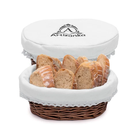 Medium Bread Basket for Serving Set - 11x8" Wicker Basket with Removable Line Cover