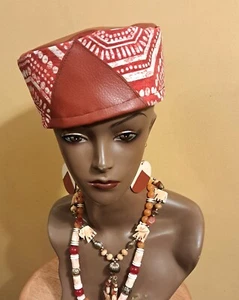 NEW 2PC HANDMADE UNISEX KUFI STYLE HAT MATCH HANDMADE EARRINGS RUST 24" - Picture 1 of 5