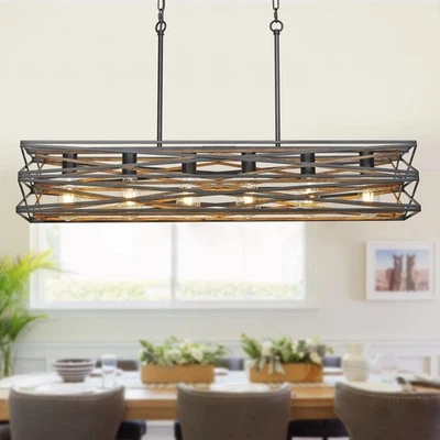 40''Large Farmhouse Rectangular Chandeliers for Dining Room,6-Light Black Mat... - Image 1 of 4
