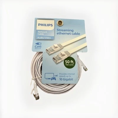 Philips Cat6 Streaming Ethernet Cable Network Cable Audio/Video 50ft Flat Cord - Image 1 of 4