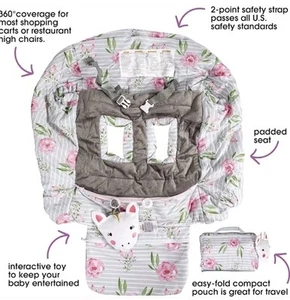 Boppy Shopping Cart Highchair Cover with unicorn mirror toy floral Pink & Gray - Picture 1 of 6