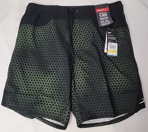 Speedo Eco Board Shorts Black & Green Dot Men's Medium Mesh Lined Swim Trunks - Picture 1 of 3