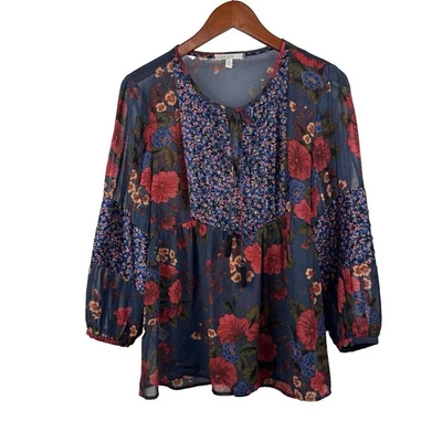 Blusa Plisada Manga Larga Plisada Boho Hippi Med Cielo Pálido Mujer Transparente Multicolor Elegante Foto 1 de 4