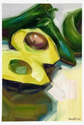 original painting A4 193KvA artwork oil paints modern avocado - Image 1 of 3