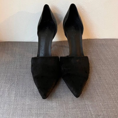 Vince. Claire Calf Hair Pumps Womens Size 10M Black Leather Vero Cuoio Heel Shoe - Image 1 of 4