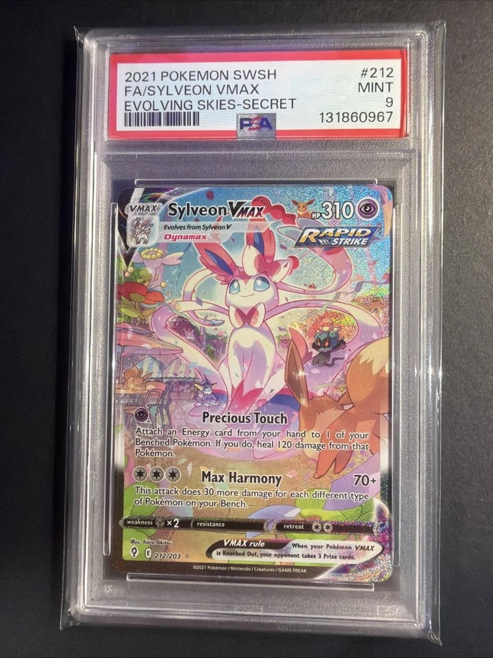 Pokémon TCG Sylveon Vmax SWSH07: Evolving Skies 212/203 Secret Rare PSA 9 - Image 1 of 2