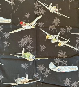 Hoffman California Fabric 2011 Airplanes & Palm Trees Black Background 58 x 45” - Picture 1 of 3