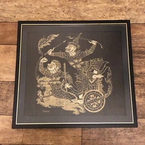 Vintage Framed Ramayana Black & Gold Thai Silk Painting Picture Gallery Wall #3 - Picture 1 of 12