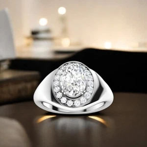 Herren 14K Weißgold Band mit 1,48 Ct Oval IGI Lab Created Diamant Ring E F VS - Bild 1 von 11