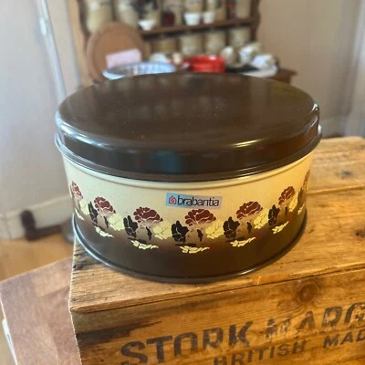 Lata de almacenamiento de pasteles con tapa marrón/crema redonda vintage Brabantia - Excelente Foto 1 de 4