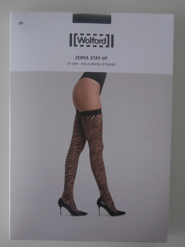 Wolford Zebra Striped Stay-ups Hosiery Black / Black Sz Small 28152 - 09