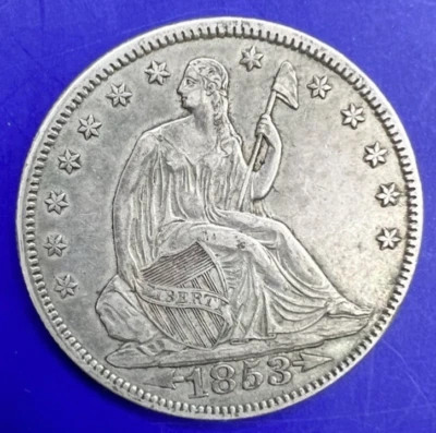 1853 (P) Seated Liberty Half Dollar Arrows & Rays 90% Silver 50c Coin AU/UNC? - Image 1 of 2