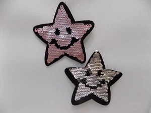 APPLICAZIONE PATCH TOPPA DONNA STELLA ROSA CON PAILLETTES REVERSIBILI ARGENTO - Picture 1 of 1