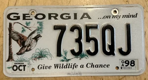 GEORGIA WILDLIFE WACHTEL GRAFIK VOGEL AUTO NUMMERNSCHILD " 735 QJ " GA - Bild 1 von 1