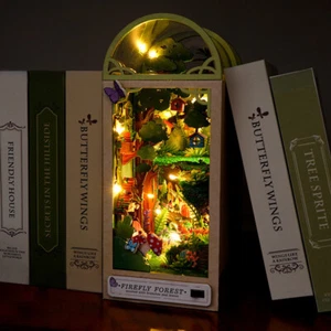 DIY Book Nook Kit 3D Wooden Puzzle Fairy Forest Dollhouse Miniatures w LED Light - Picture 1 of 12