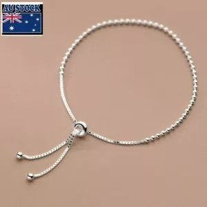Woman Real s925 Sterling Silver Cute Beaded Balls Charm Bracelet Bangle Cuff - Picture 1 of 5
