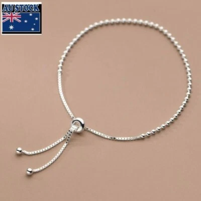 Woman Real s925 Sterling Silver Cute Beaded Balls Charm Bracelet Bangle Cuff - Image 1 of 4