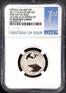 2017 S Proof Clad Ozark Riverways Quarter, NGC PF 69 Ultra Cam 1st Day of Issue! - Picture 1 of 4