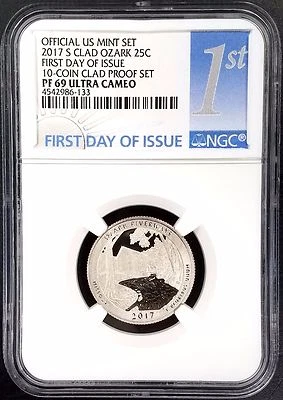 2017 S Proof Clad Ozark Riverways Quarter, NGC PF 69 Ultra Cam 1st Day of Issue! - Image 1 of 4
