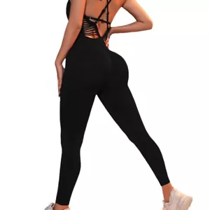 V-neck Seamless Jumpsuit Flared women Bodysuit Backless Deep Yoga Quick-Drying - Picture 1 of 13