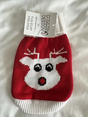 Suéter tejido con cable de algodón peinado diseño perrito Rudolph Navidad perro NUEVO - XL Foto 1 de 3