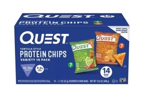 Quest Tortilla Style Protein Chips Variety Pack, Nacho Cheese and Chili Lime 14 - Picture 1 of 4
