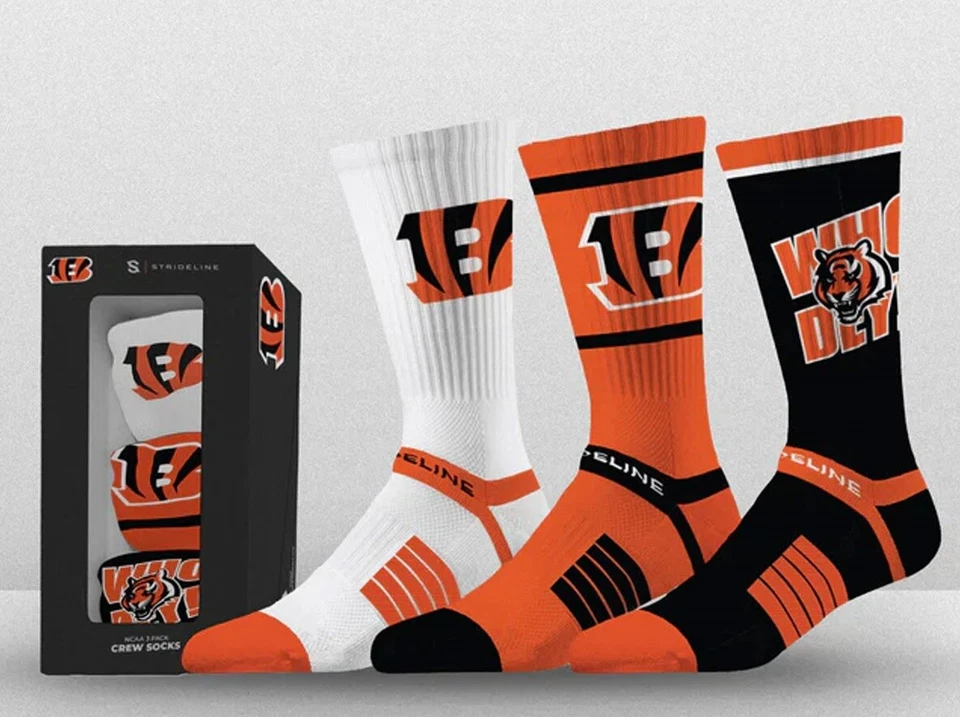 NFL Cincinnati Bengals Socken Strideline Premium Crew 3er Pack Socks Geschenkbox
