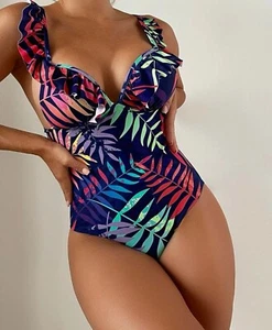 WOMEN'S BEACH SWIMSUIT ONE PIECE BRA WITH UNDERWEAR Size S - Picture 1 of 8
