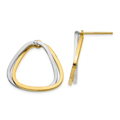 Italian 14k Two Tone Gold 2mm x 24mm Interchangeable Triangle Dangler Earrings - Image 1 of 4