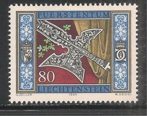 Liechtenstein #828 (A347) En muy buen estado sin montar o nunca montado 1985 80 rp Halberd, arma de la armería del príncipe - Imagen 1 de 1