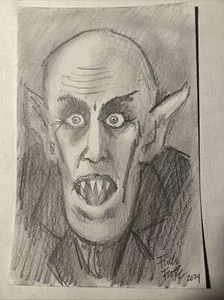 Nosferatu El Vampiro Drácula NUEVO Horror Dibujo Original Por Frank Forte RARO - Imagen 1 de 3