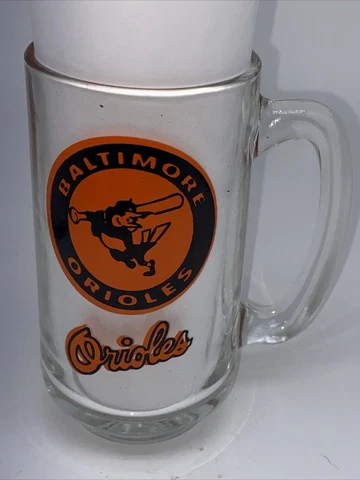 Vintage Baltimore Orioles Beer Stein Glass Team MLB Handled Mug 5 3/4” Tall Cover