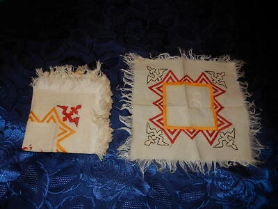 5 SERVIETTES A THE ANCIENNES EN LIN LIBAN 29 X 29 BRODERIE COULEUR ET FRANGES - Photo 1/4