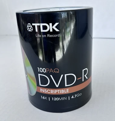 New Sealed TDK 100 pk DVD-R Recordable 16x 120 min 4.7 GB Tower Spindle Pack - Image 1 of 3