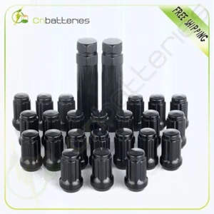 23 Set Black + 2 Key Spline Lug Nuts 1/2"- 20 Fits Jeep Cherokee TJ Wrangler - Picture 1 of 8