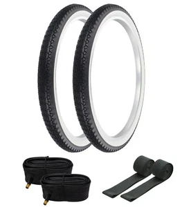 NEU! 24" x 2.125 WEISSWAND DIAMANT REIFEN KONVOLUT MIT 2 SCHLÄUCHEN UND 2 FELGENSTREIFEN - Bild 1 von 1