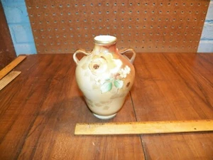 Vintage Hand Painted NIPPON 5.5" Tall Vase w China Roses & Gold Beading - Picture 1 of 4